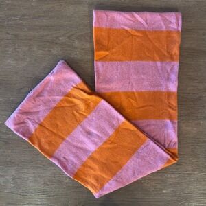 J.CREW Wool & Cashmere Blend-Pink & Orange Striped Scarf-Womens One Size-10"x74"